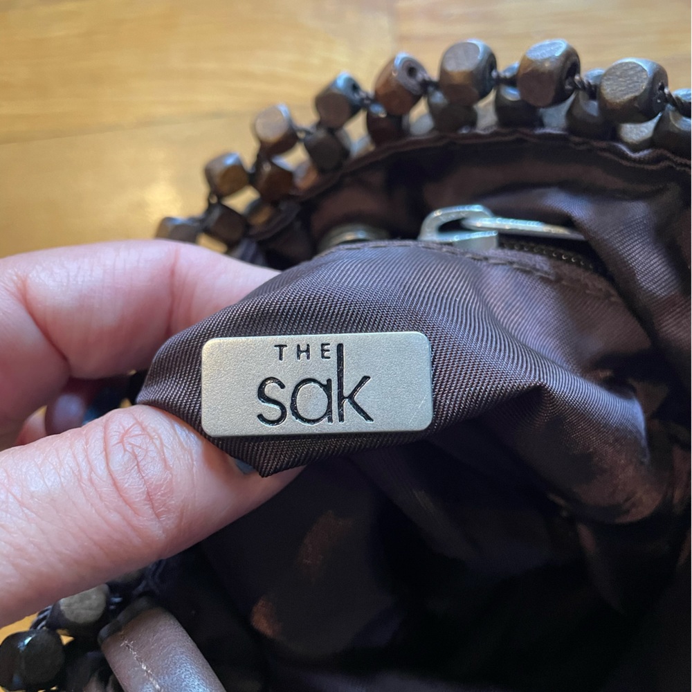 The Sak Brown Wood Bead and Crochet Shoulder Bag GUC - Picture 4 of 9